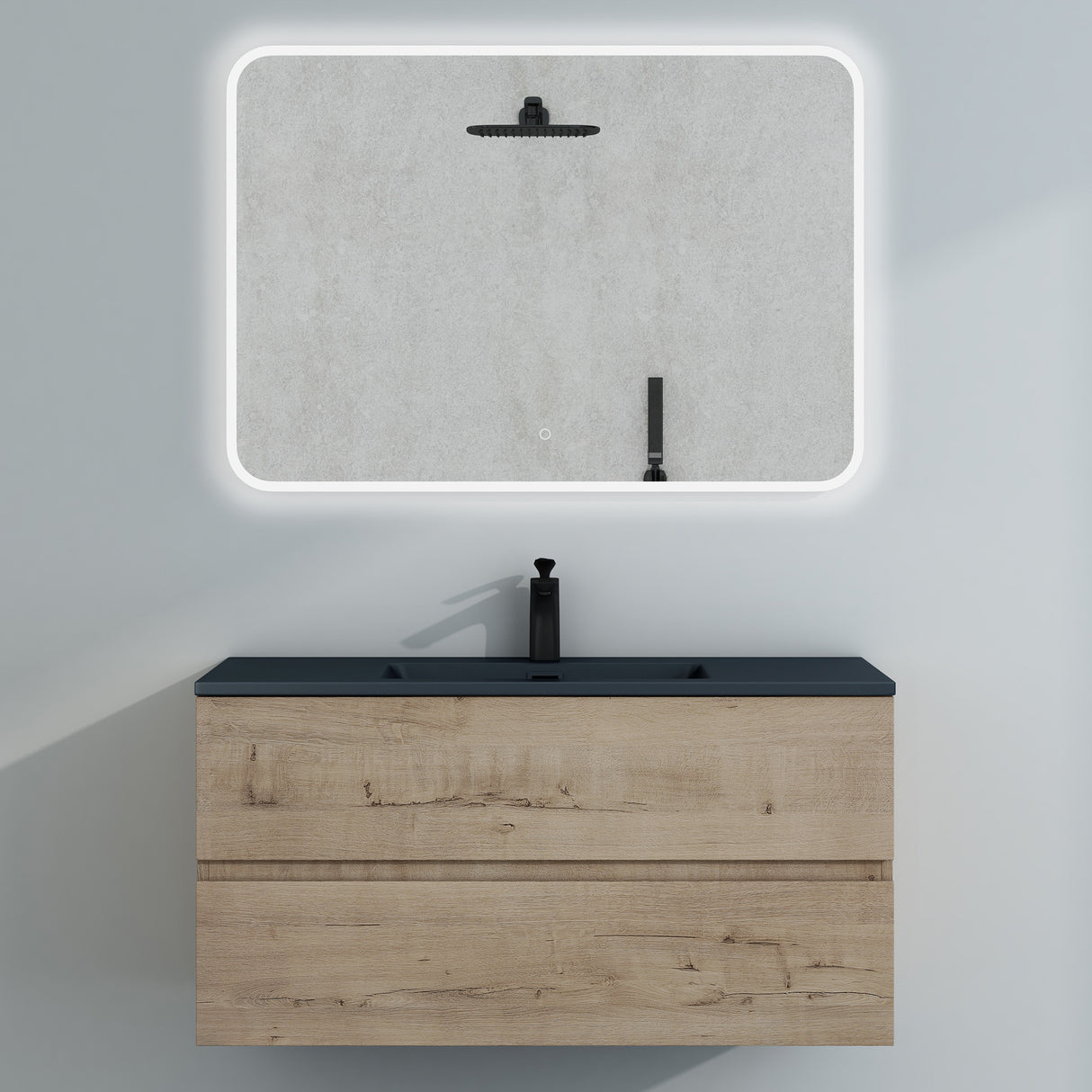 glasvilla Badmöbel-Set Waschtisch mit Unterschrank Mineralguss Waschbecken in Anthrazit Waschbeckenunterschrank 2-Schubladen Soft-Close Aqualis