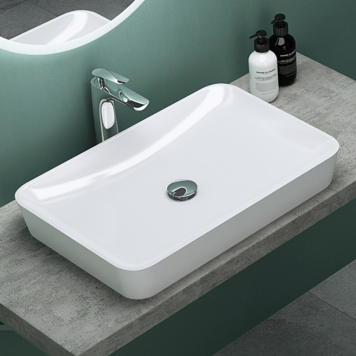 glasvilla Lavabo Lavabo sobre encimera de mineral compuesto Cuenco de lavabo mueble de baño incl. Conexiones estándar DIN-Col815