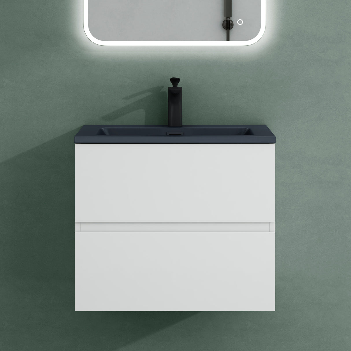 glasvilla Badmöbel-Set Waschtisch mit Unterschrank Mineralguss Waschbecken in Anthrazit Waschbeckenunterschrank 2-Schubladen Soft-Close Aqualis