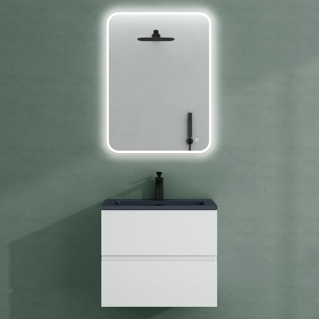 glasvilla Badmöbel-Set Waschtisch mit Unterschrank Mineralguss Waschbecken in Anthrazit Waschbeckenunterschrank 2-Schubladen Soft-Close Aqualis