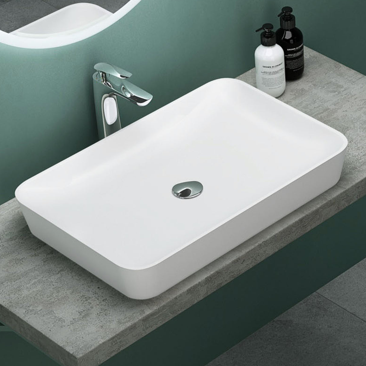 glasvilla Lavabo Lavabo sobre encimera de mineral compuesto Cuenco de lavabo mueble de baño incl. Conexiones estándar DIN-Col815