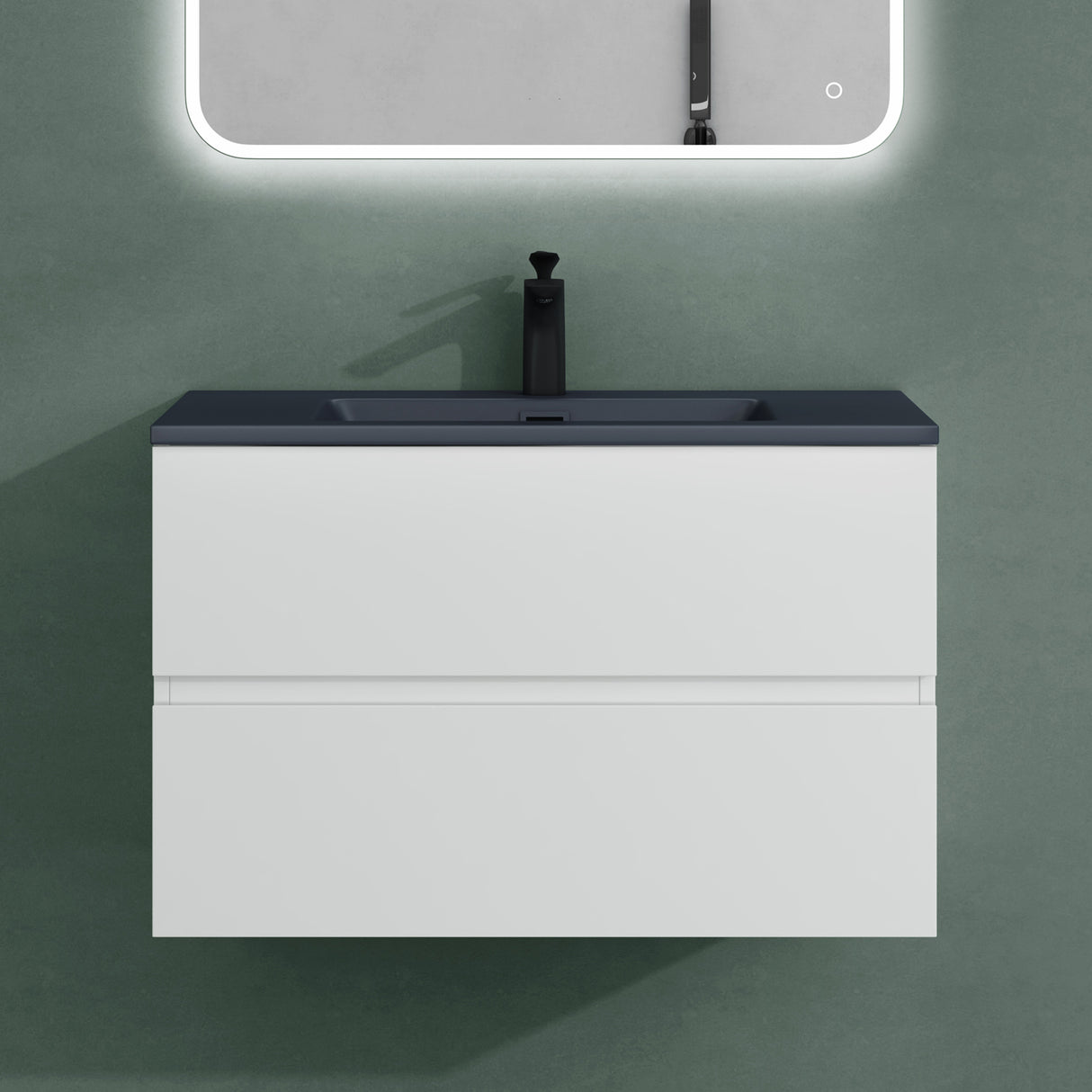 glasvilla Badmöbel-Set Waschtisch mit Unterschrank Mineralguss Waschbecken in Anthrazit Waschbeckenunterschrank 2-Schubladen Soft-Close Aqualis