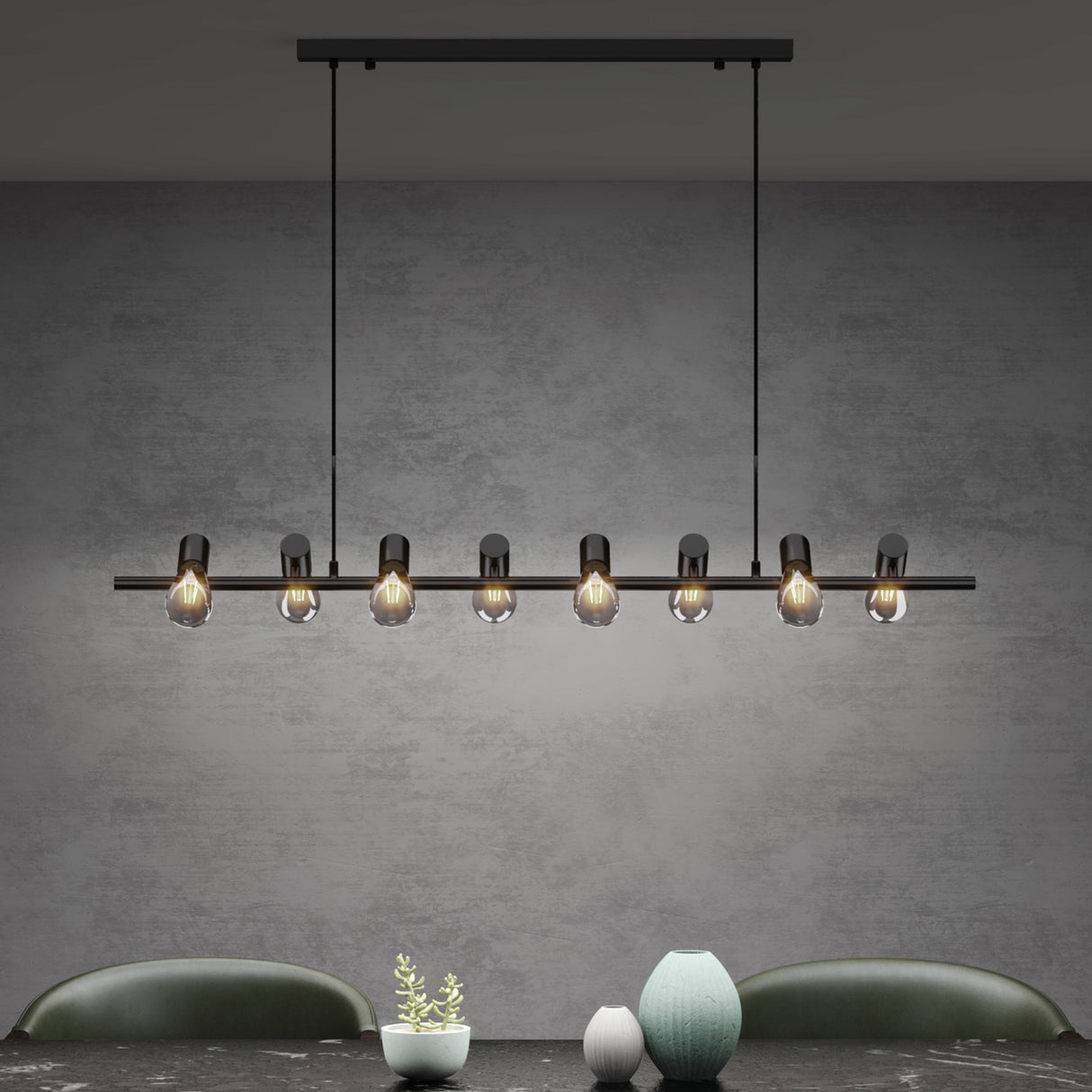 glasvilla Pendelleuchte 120cm LED Hängelampe 8 Flammig 4000K Verstellbares Kabel E27 Schwarz Hängeleuchte für Esszimmer Wohnzimmer Schlafzimmer