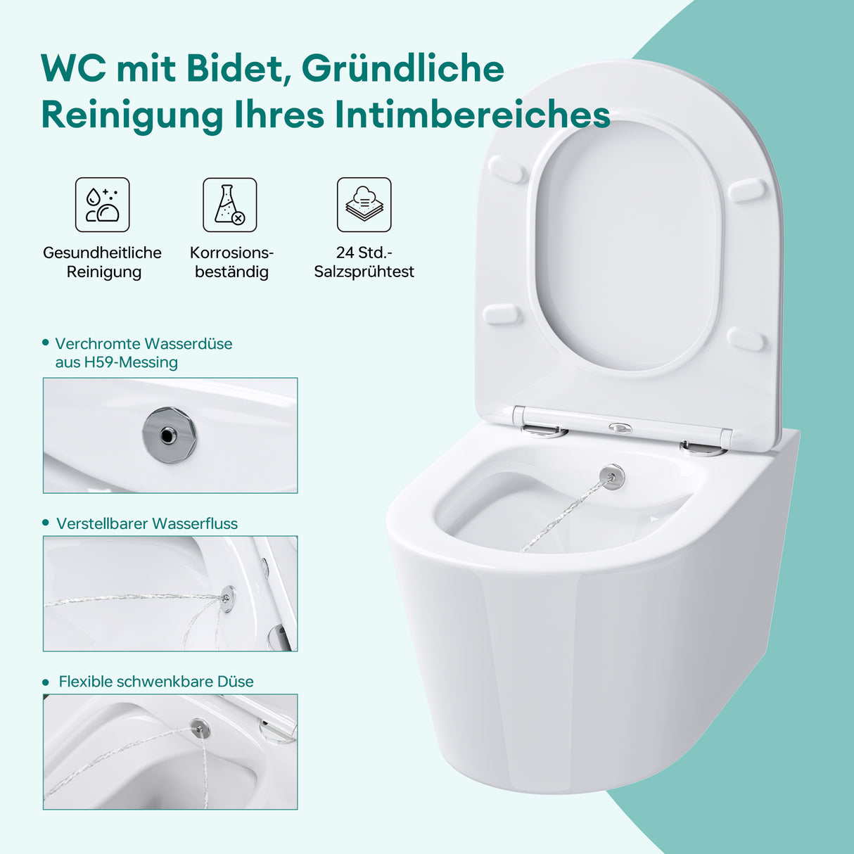 glasvilla Sanitari Bagno Sospeso in Ceramica Sanitari Bagno con Soft Close WC Sospeso Montaggio a Parete