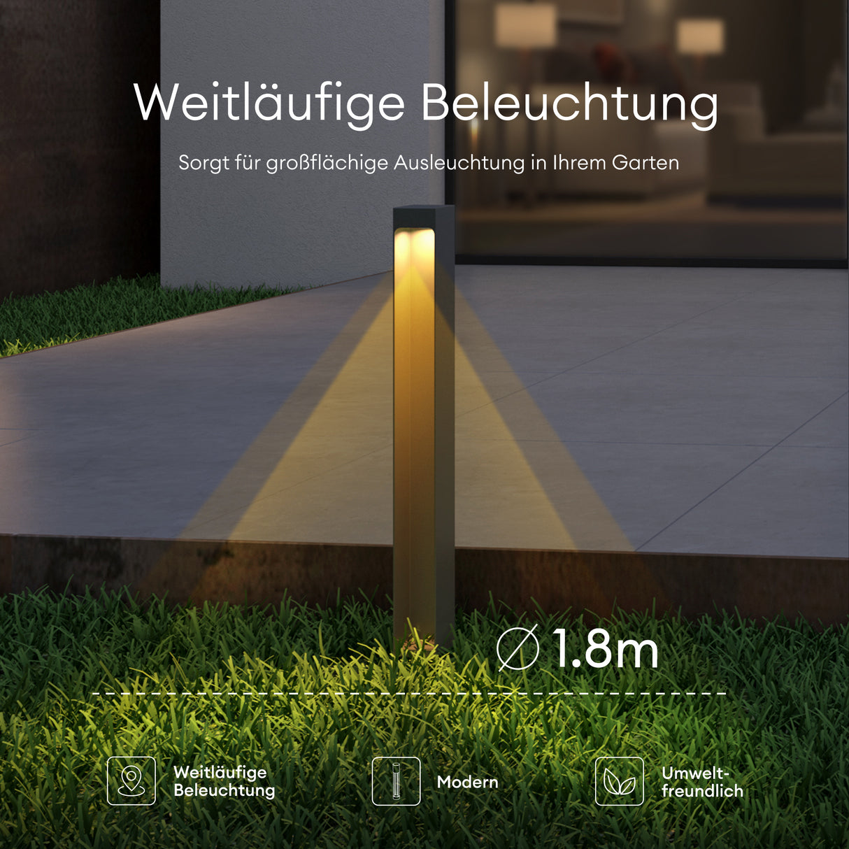 glasvilla Außenleuchte IP65 Wegeleuchte Außen | Außenpollerleuchte para jardín, 3000K Stehlampe Gartenlampe | Außenlampe Standleuchte 5W BaldersLights