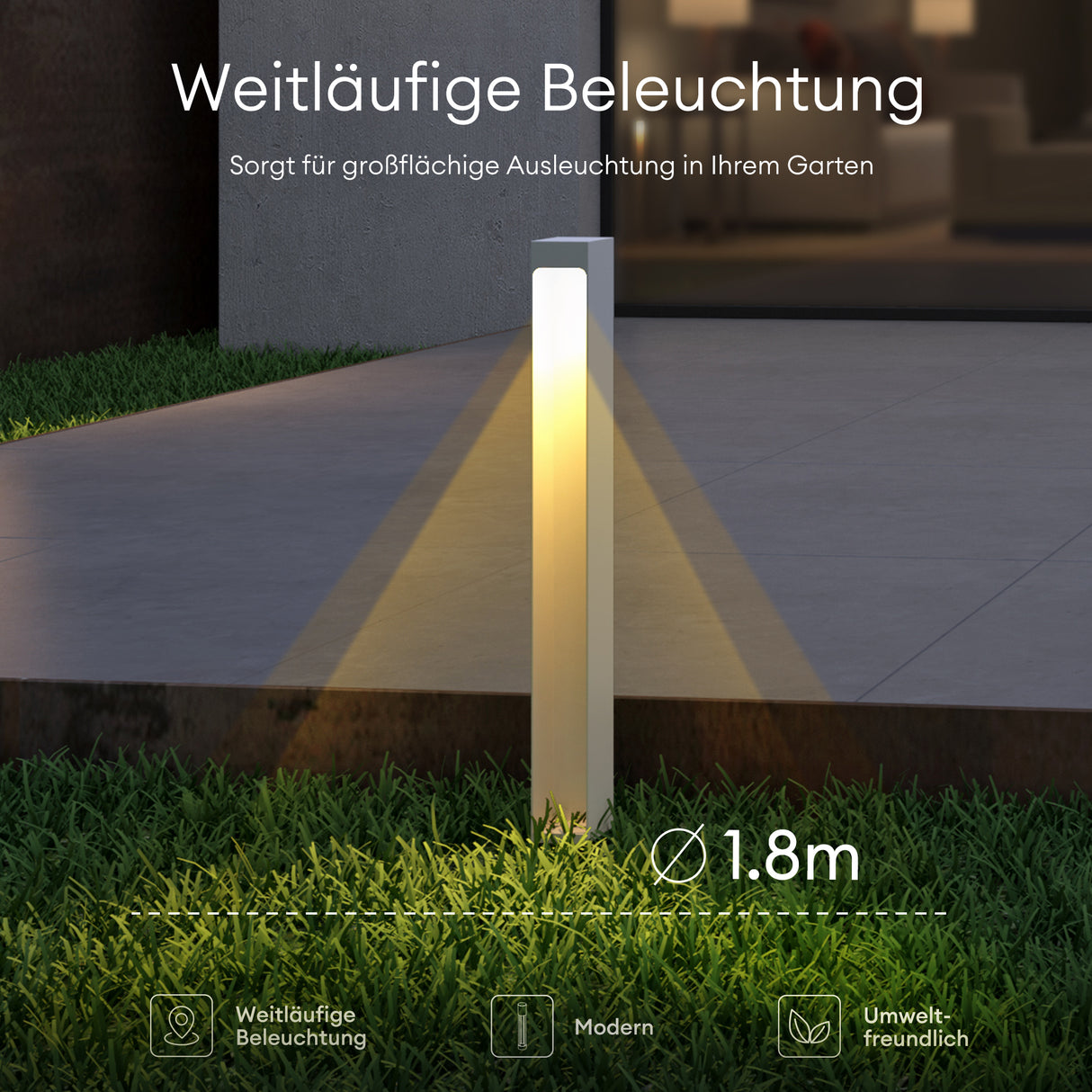 glasvilla Außenleuchte IP65 Wegeleuchte Außen | Außenpollerleuchte para jardín, 3000K Stehlampe Gartenlampe | Außenlampe Standleuchte 5W BaldersLights