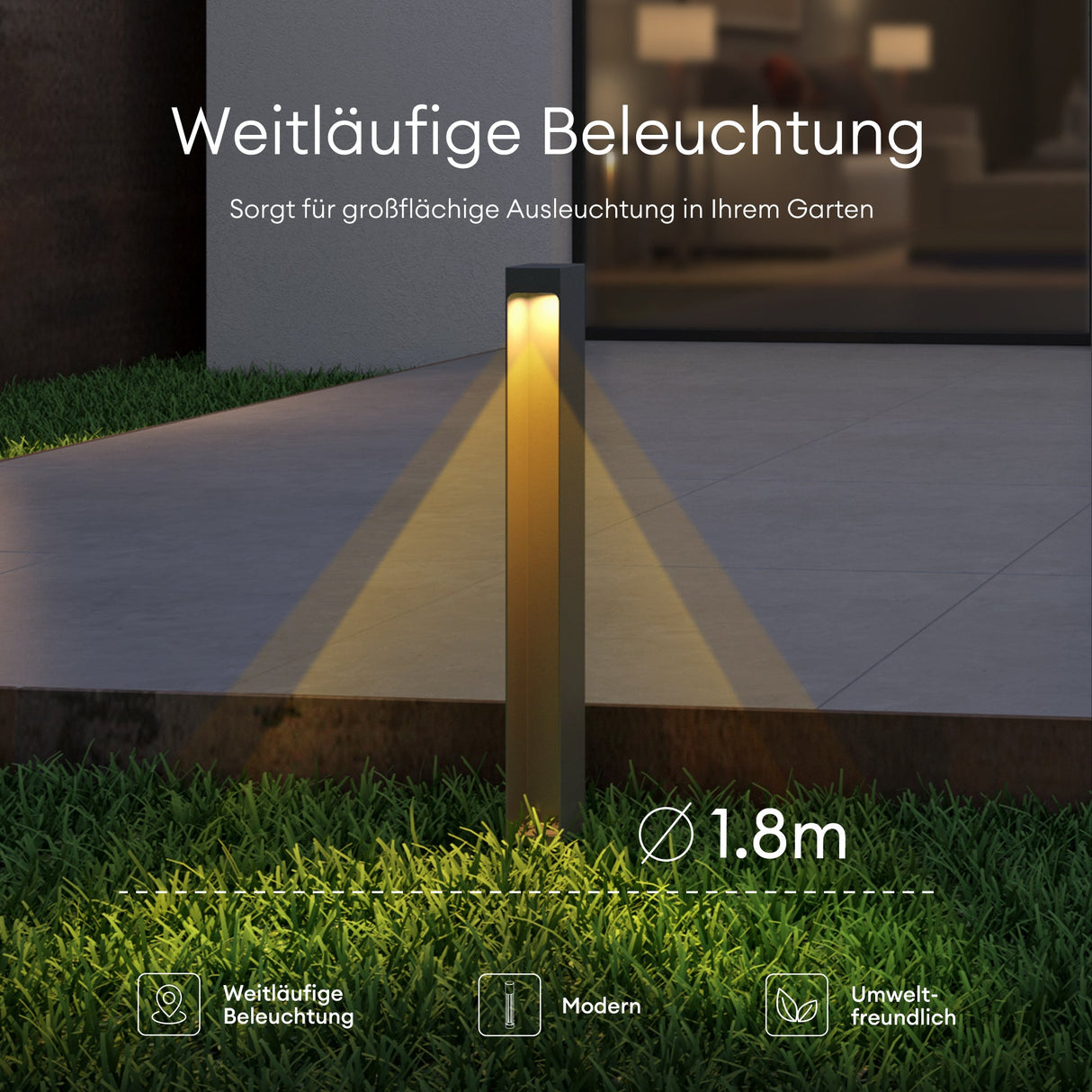 glasvilla Außenleuchte IP65 Wegeleuchte Außen | Außenpollerleuchte para jardín, 3000K Stehlampe Gartenlampe | Außenlampe Standleuchte 5W BaldersLights