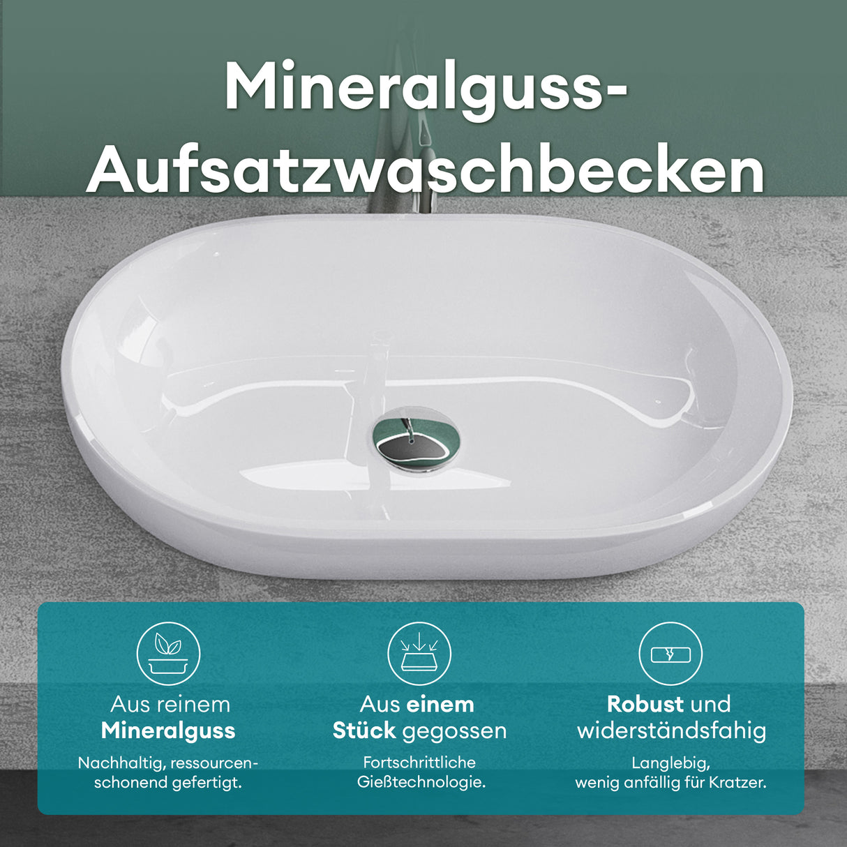 glasvilla Waschbecken Mineralguss Aufsatzwaschbecken Waschschale Col808