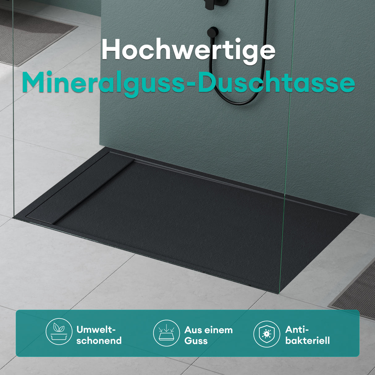 glasvilla Piatto Doccia in Pietra Artificiale, Piatto Doccia con Attacco DIN, Altezza 3CM, Geoma10