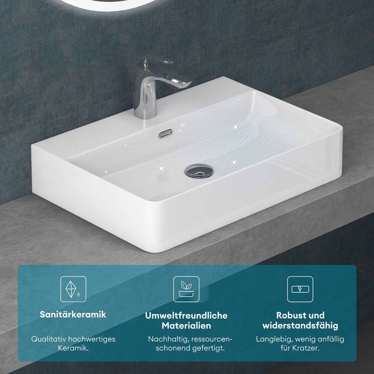 glasvilla Lavabo da Appoggio in Ceramica Lavabo Bagno Sospeso Lavandino Bagno con Nano Rivestimenti Meissen201