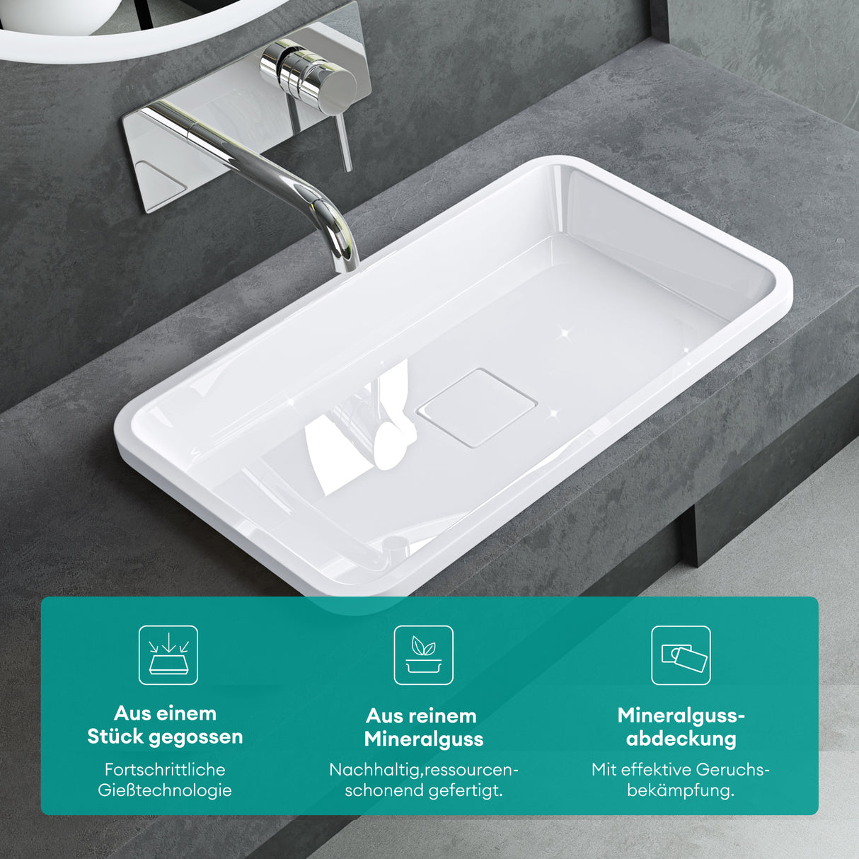 glasvilla Lavabo da Incasso da Marmo Fuso Lavandino Bagno da Appoggio con Coperchio di Scarico Col104