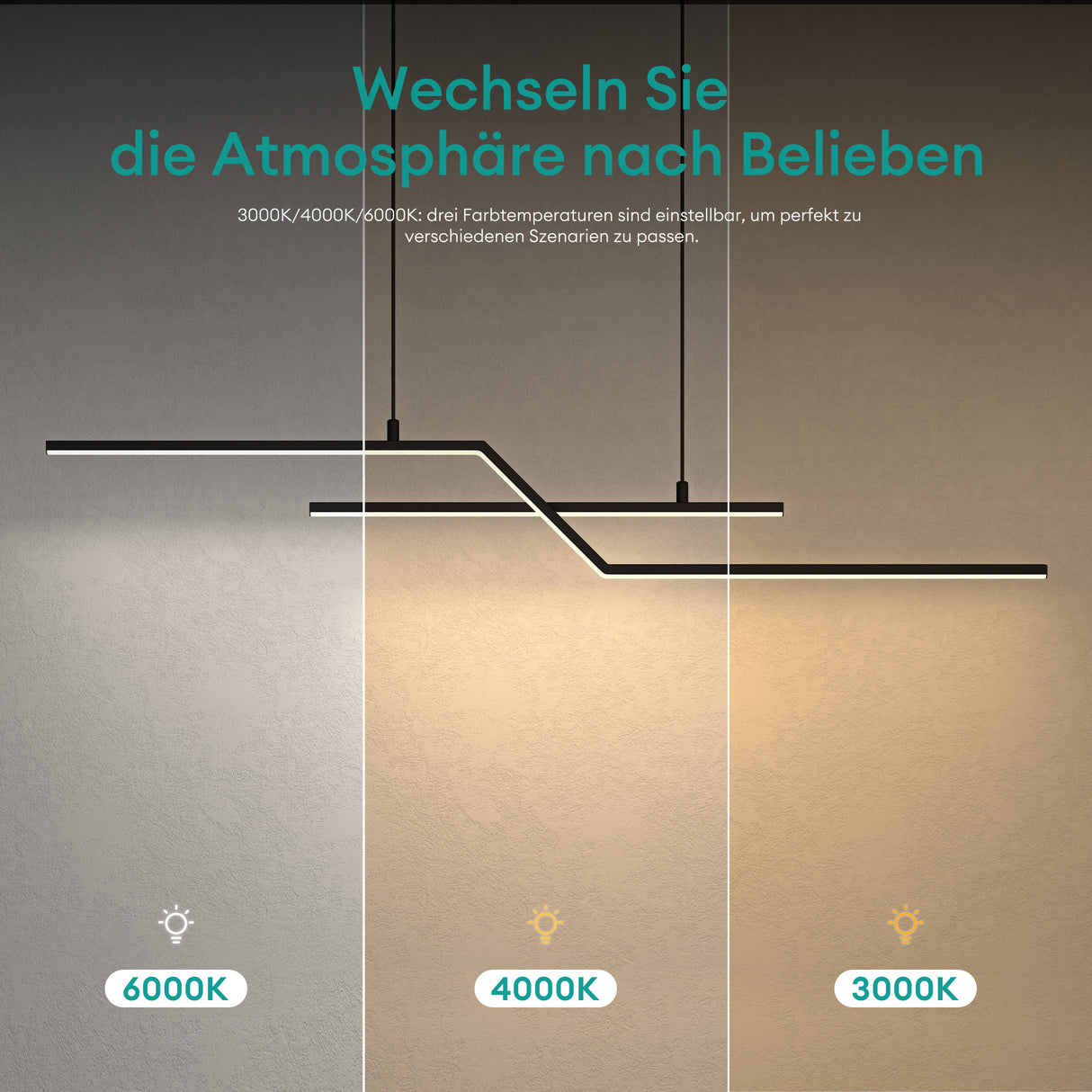 glasvilla Lampadario a Sospensione 18W, 105CM, Lampada da Soffitto a Sospensione 3000K/4000K/6000K con Cavo Regolabile per Camera da Letto e Soggiorno