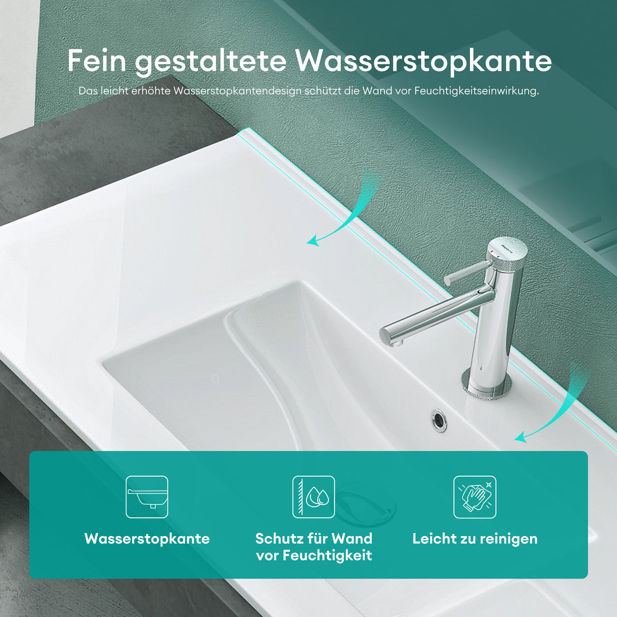 glasvilla Vasque à Encastrer Meuble Sous-Vasque Blanc Brillant en Céramique avec Revêtement NANO Rectangulaire Brüssel912