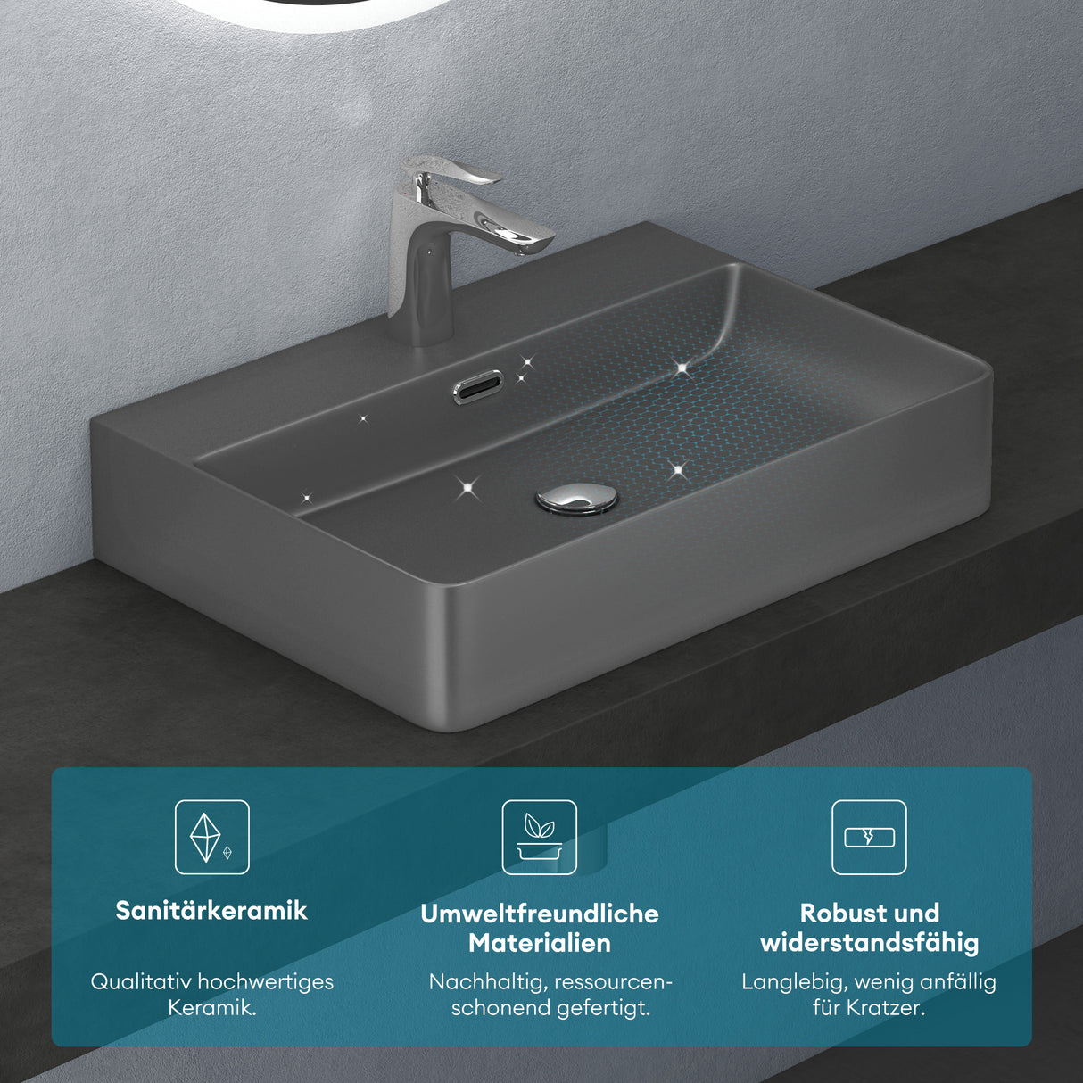 Lavabo de Encimera Glasvilla Meissen201 Cerámica con Recubrimiento Nano