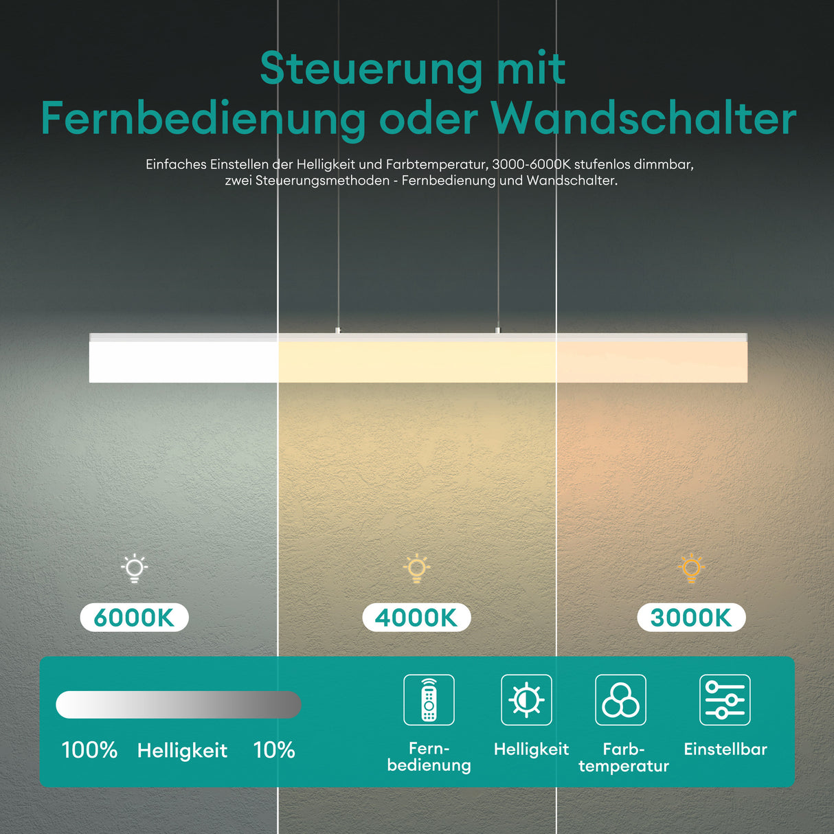 glasvilla Lampadario a Sospensione con Cavo Regolabile Lampada da Soffitto a Sospensione LED Dimmerabile con Telecomando per Sala da Pranzo, Camera da Letto e Soggiorno