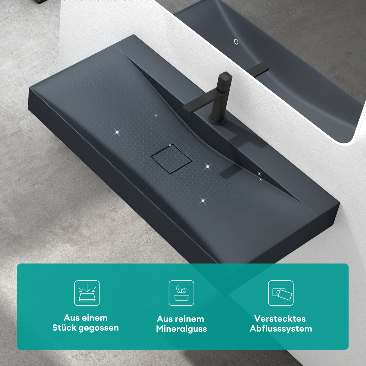 glasvilla Lavabo da Appoggio da Marmo fuso Lavabo Bagno Sospeso Lavandino Bagno Rettangolare Colossum810