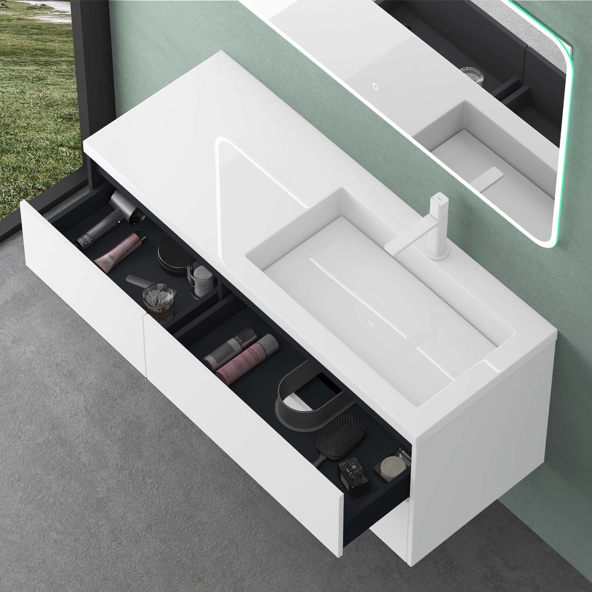 glasvilla Badmöbelset 120cm Waschbeckenunterschrank Waschtisch mit Unterschrank Soft-Close 4 Schubladen Badezimmermöbel Moment