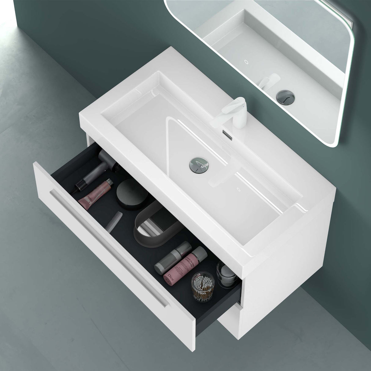 Ensemble de meubles de salle de bain Glasvilla comprenant un meuble-lavabo avec meuble bas et vasque en fonte minérale Quadratto