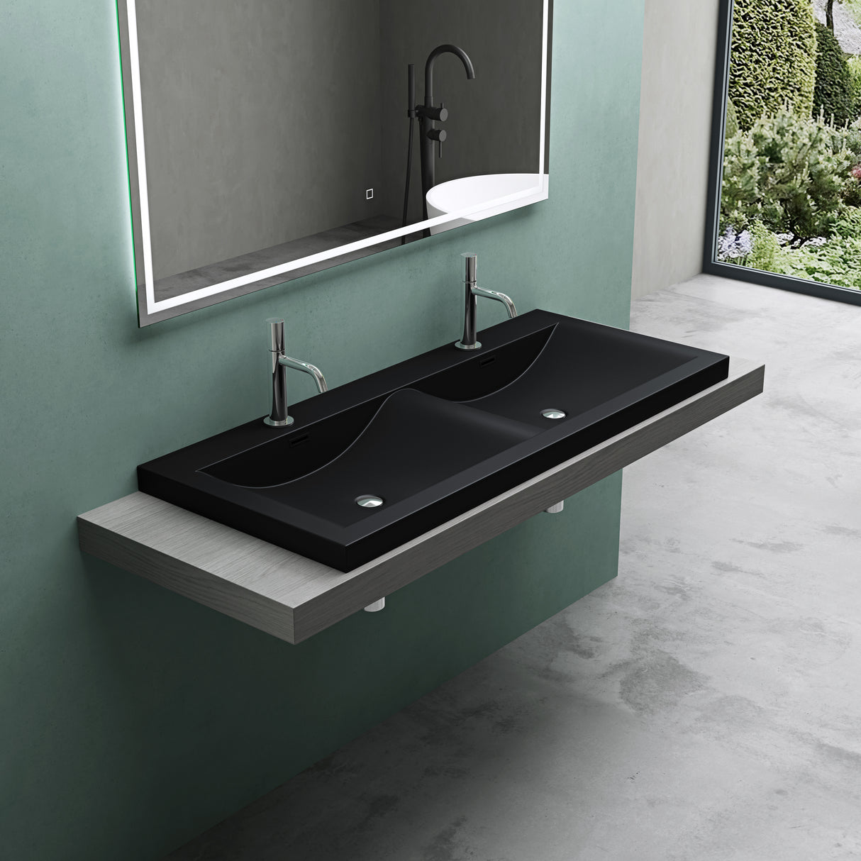 glasvilla lavabo de encastre lavabo 2 tinas mineral de resina rectangular 2 orificios para grifos función de desbordamiento Col03