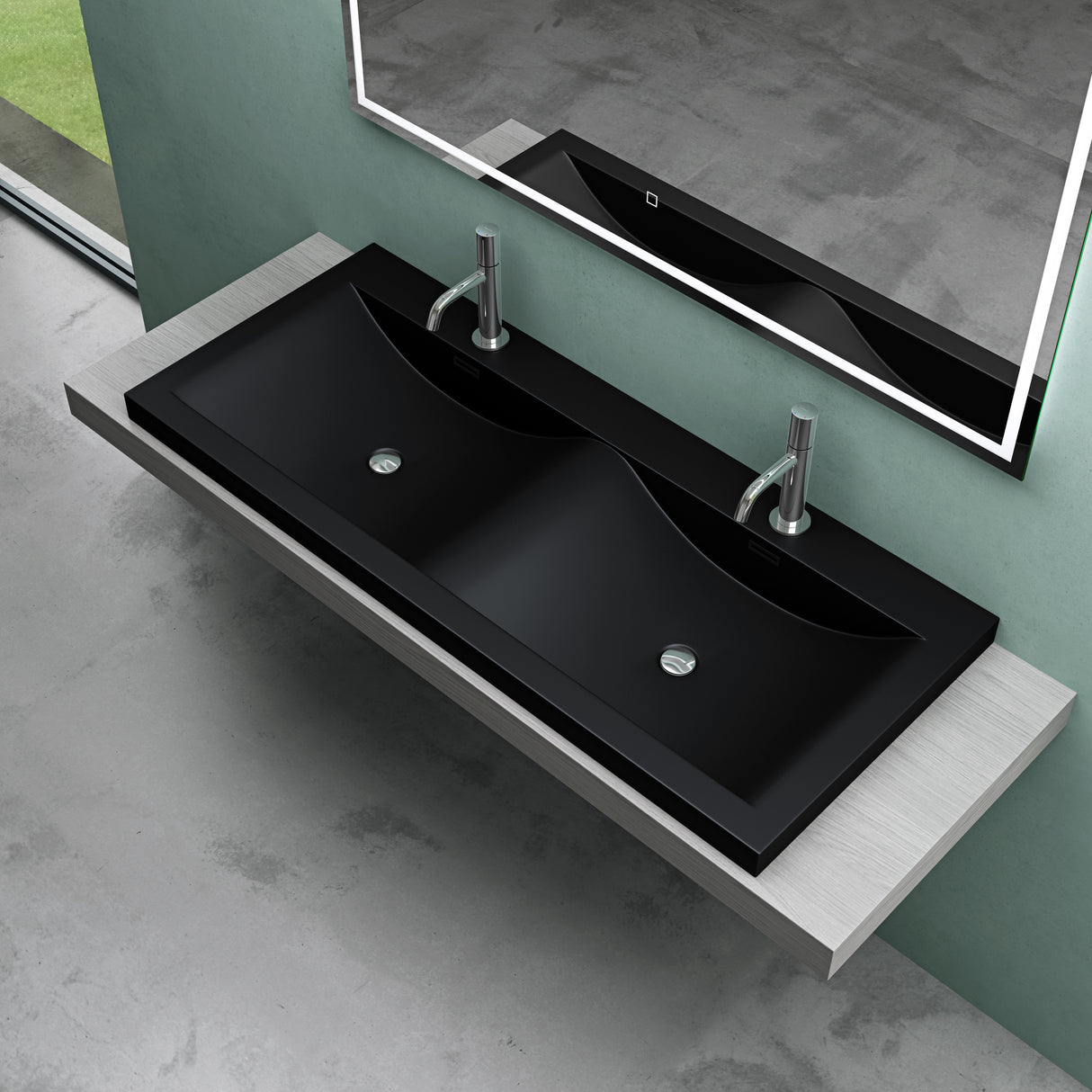 glasvilla lavabo de encastre lavabo 2 tinas mineral de resina rectangular 2 orificios para grifos función de desbordamiento Col03