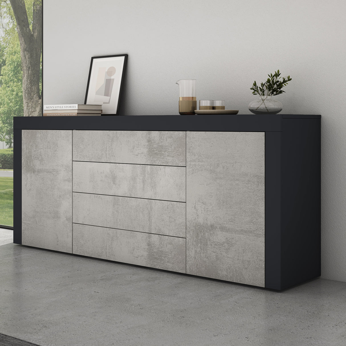 glasvilla Aparador Almacenamiento BTH: 167x36x70 cm con 2 Armarios y 4 Cajones Comoda Mueble Armario03