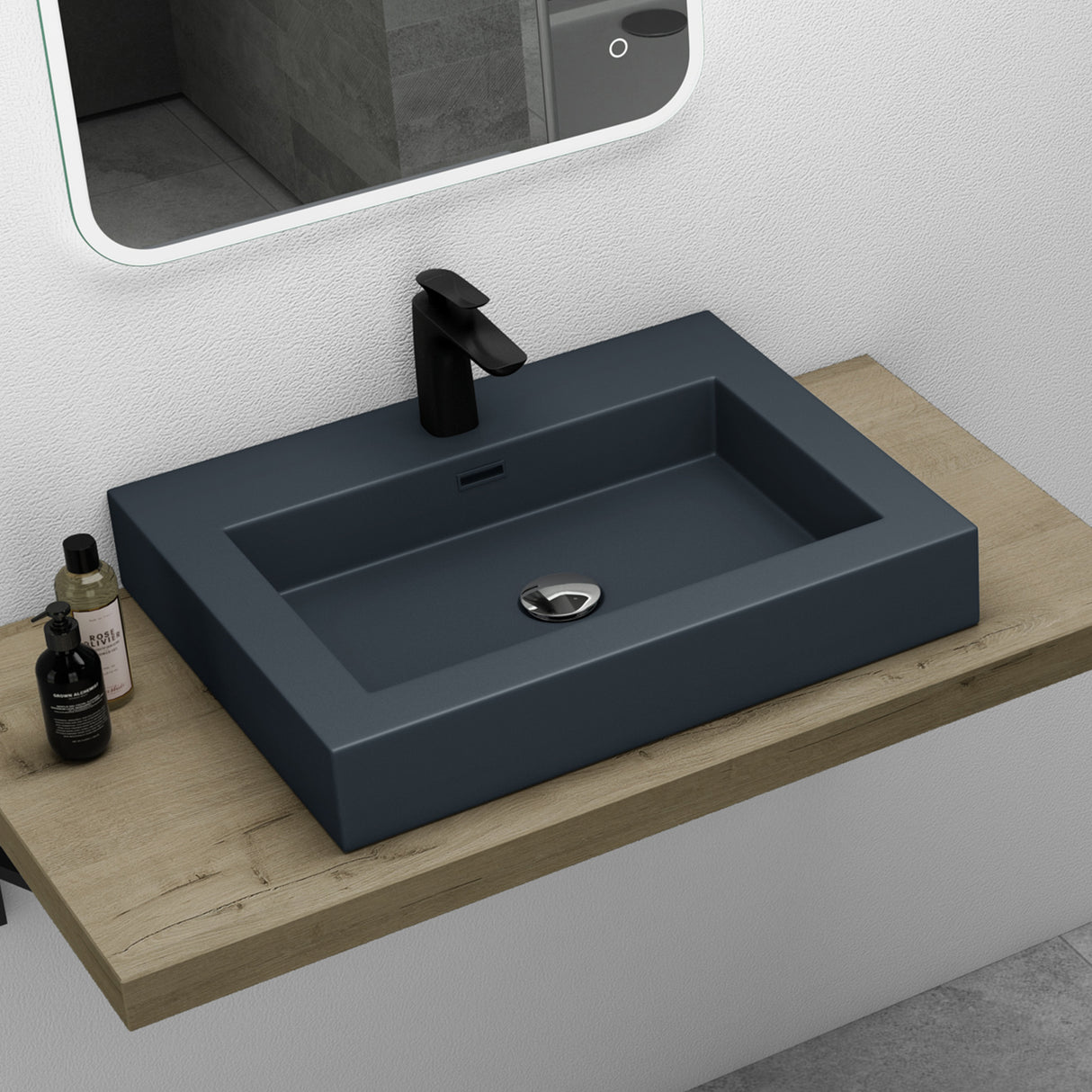 glasvilla Waschbecken Col18 Hängewaschtisch Aufsatzwaschbecken Mineralguss 1 Armaturenloch rechteckig