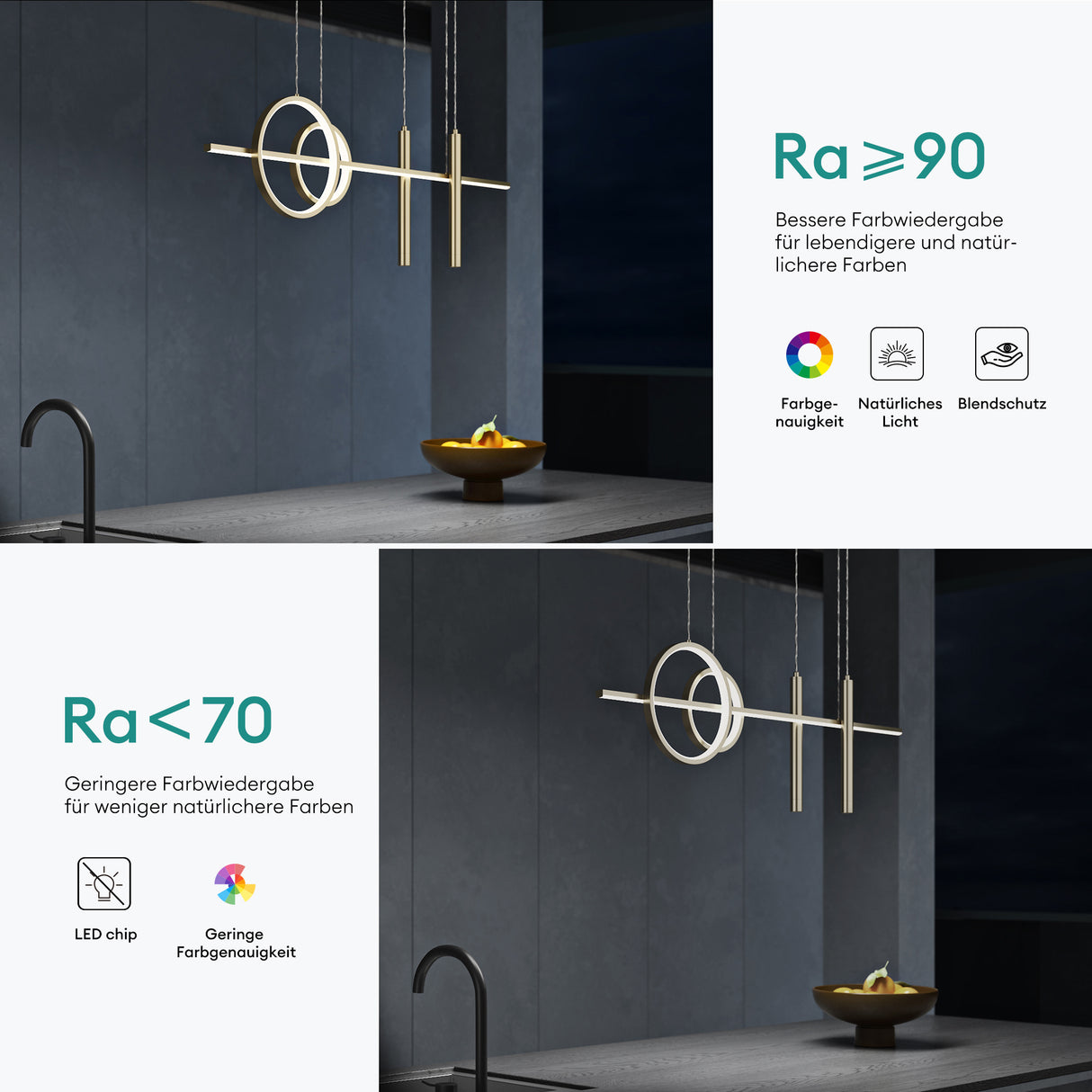 glasvilla Pendelleuchte 100cm LED Hängelampe Linear design 3000K/4200K/6000K Verstellbares Kabel 30W Hängeleuchte Alivetta2256