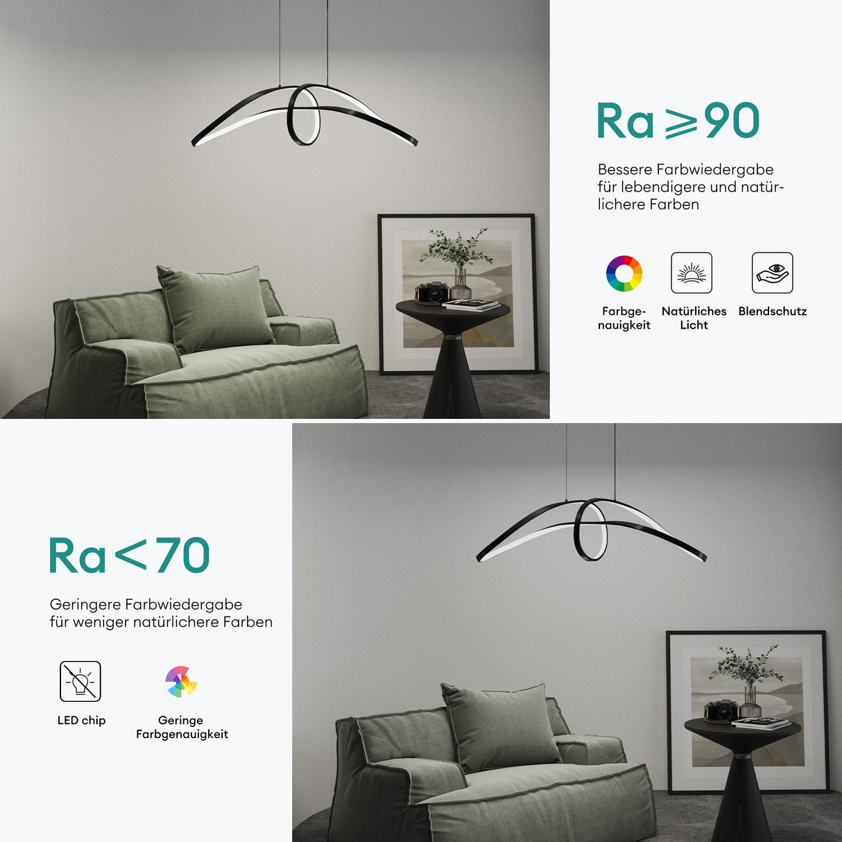 glasvilla Pendelleuchte LED Hängelampe Verstellbares Kabel Hängeleuchte für Esszimmer Wohnzimmer Schlafzimmer