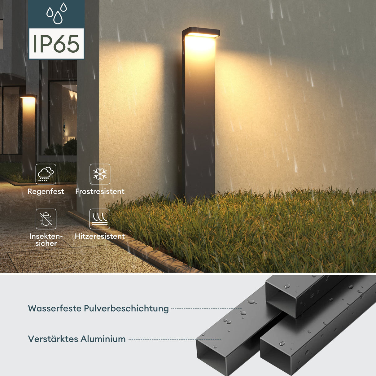 glasvilla Außenleuchte 10x6x60cm IP65 Wegeleuchte Außen | Pollerleuchte für Garten, 3000K Stehlampe Gartenlampe | Außenlampe Standleuchte 6W LumaTorch