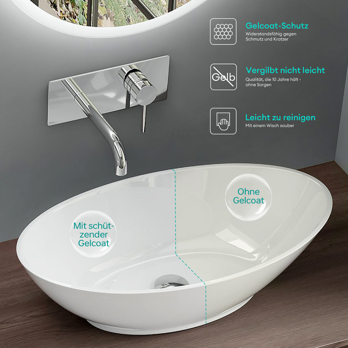 glasvilla lavabo de encimera lavabo cuenco mueble de baño de mineral ovalado Col807