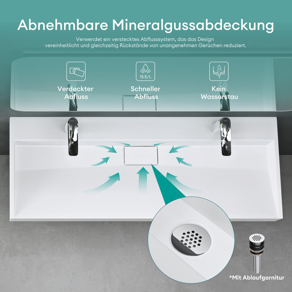 Lavabo Glasvilla Col19 Mineralguss moderno con válvula incluida
