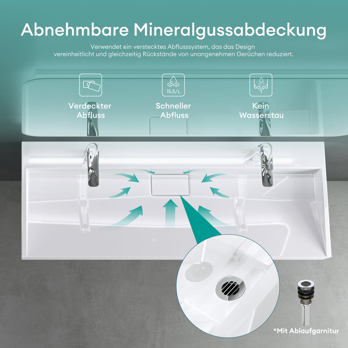 Lavabo Glasvilla Col19 Mineralguss moderno con válvula incluida