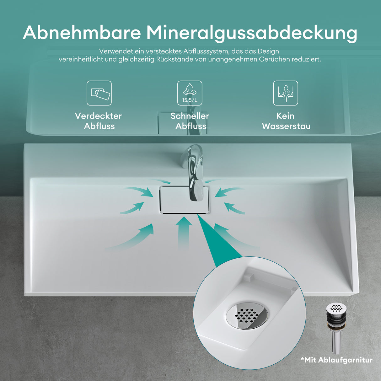 glasvilla Lavabo da Appoggio da Marmo fuso Lavabo Bagno Sospeso Lavandino Bagno Rettangolare Scarico Incluso Colossum19
