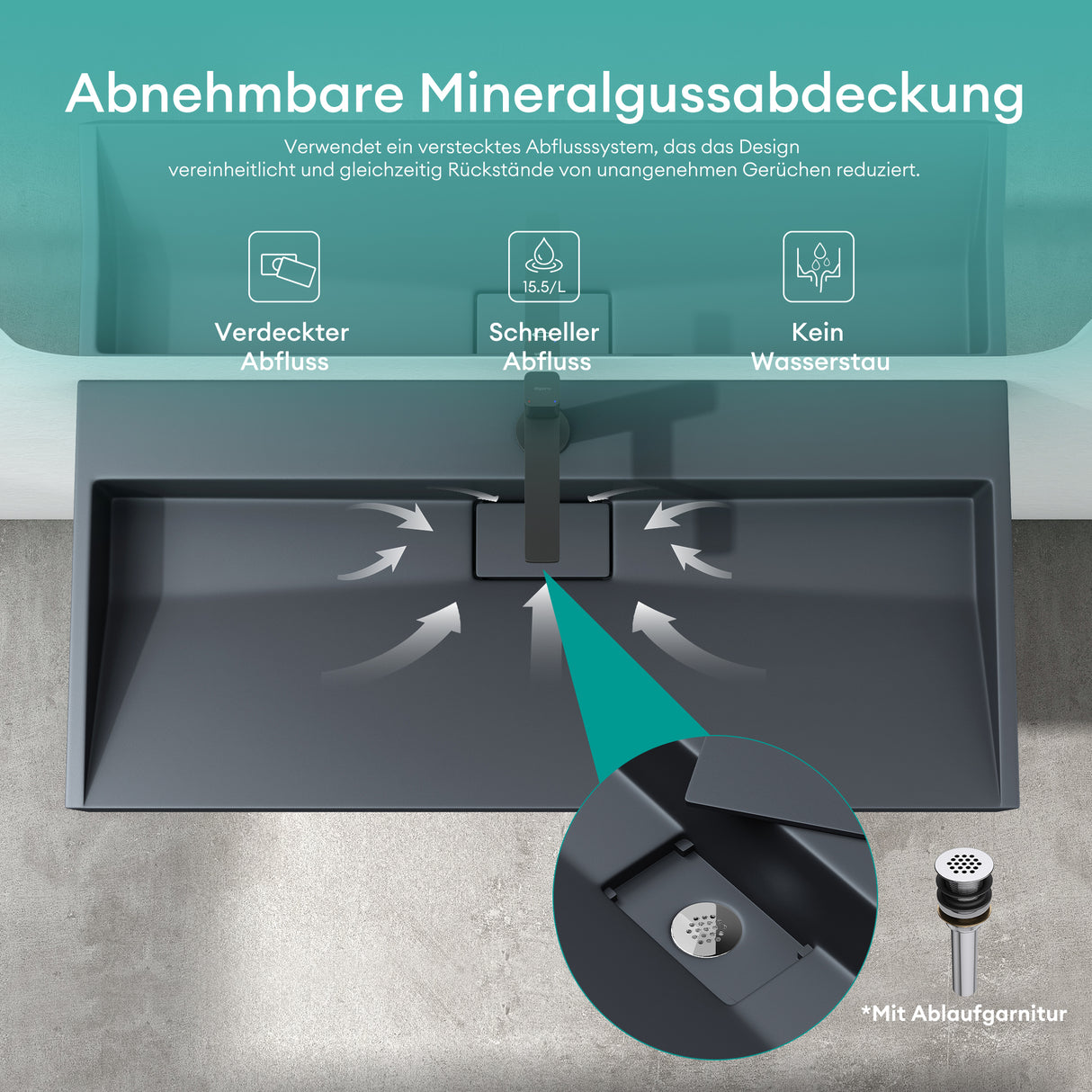 Lavabo Glasvilla Col19 Mineralguss moderno con válvula incluida