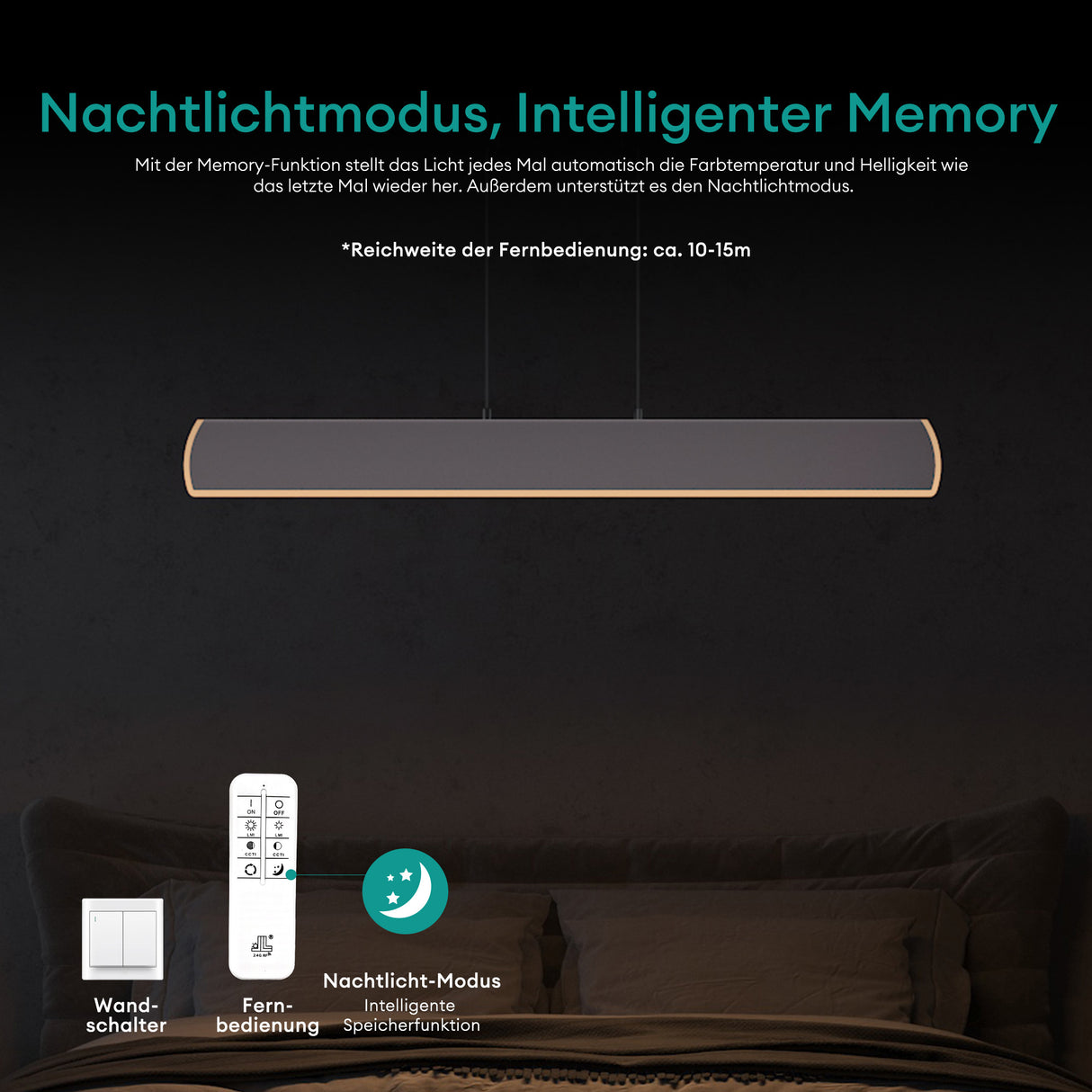 glasvilla Lampadario a Sospensione 20W, 100 CM Lampada da Soffitto a Sospensione Dimmerabile con Telecomando 3000K/4000K/6000K per Camera da Letto e Soggiorno