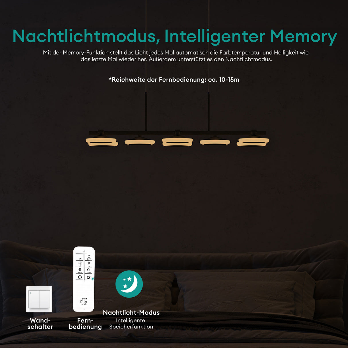 glasvilla Lampadario a Sospensione 32W, 72cm, Lampada da Soffitto a Sospensione Dimmerabile con Telecomando 3000K/4000K/6000K per Sala da Pranzo, Camera da Letto e Soggiorno