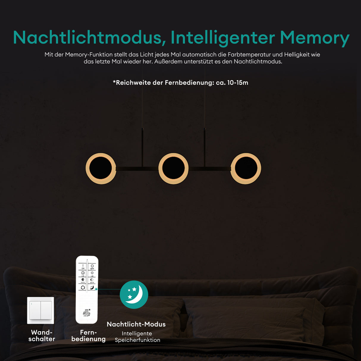 glasvilla Lampadario a Sospensione con Cavo Regolabile Lampada da Soffitto a Sospensione LED Dimmerabile con Telecomando per Sala da Pranzo, Camera da Letto e Soggiorno