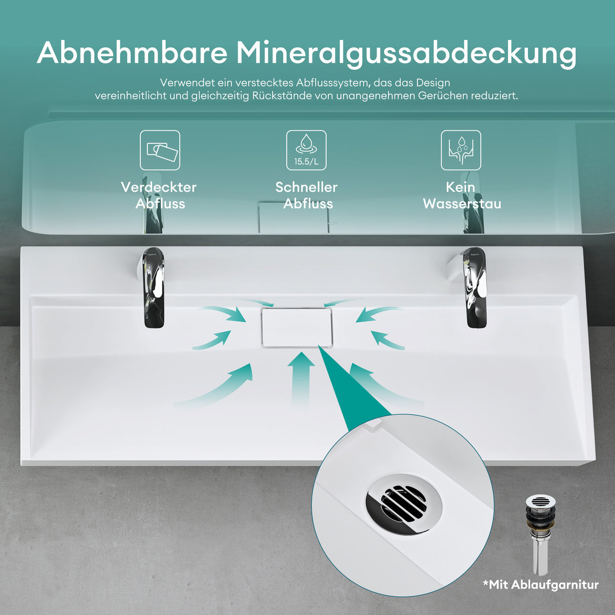 Lavabo Glasvilla Col19 Mineralguss moderno con válvula incluida