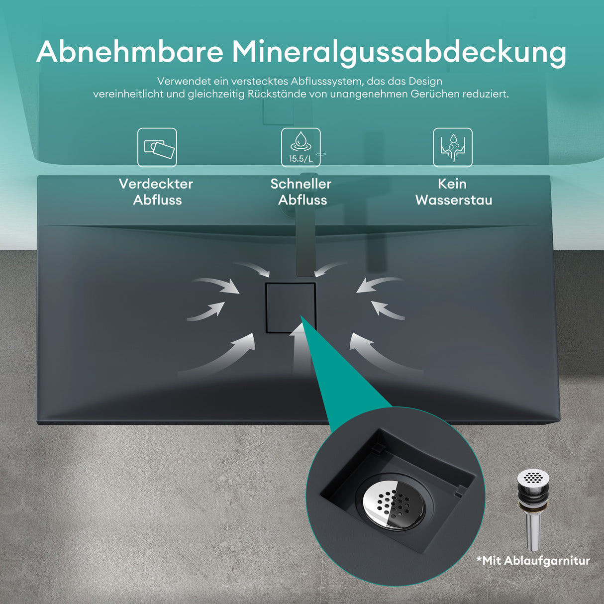 glasvilla Lavabo da Appoggio da Marmo fuso Lavabo Bagno Sospeso Lavandino Bagno Rettangolare Colossum810