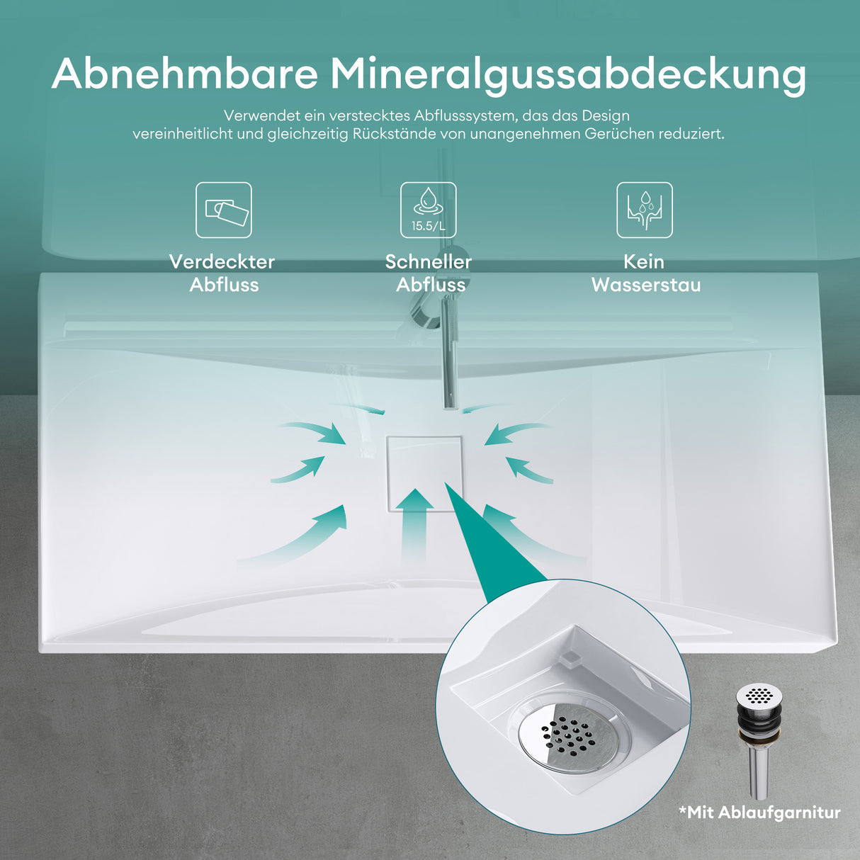 glasvilla Lavabo da Appoggio da Marmo fuso Lavabo Bagno Sospeso Lavandino Bagno Rettangolare Colossum810