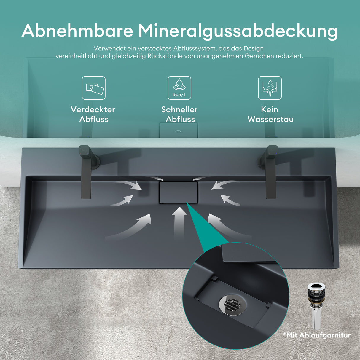 Lavabo Glasvilla Col19 Mineralguss moderno con válvula incluida