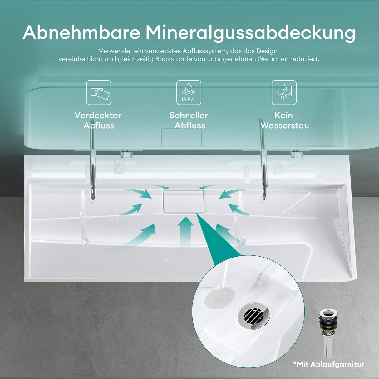 Lavabo Glasvilla Col19 Mineralguss moderno con válvula incluida