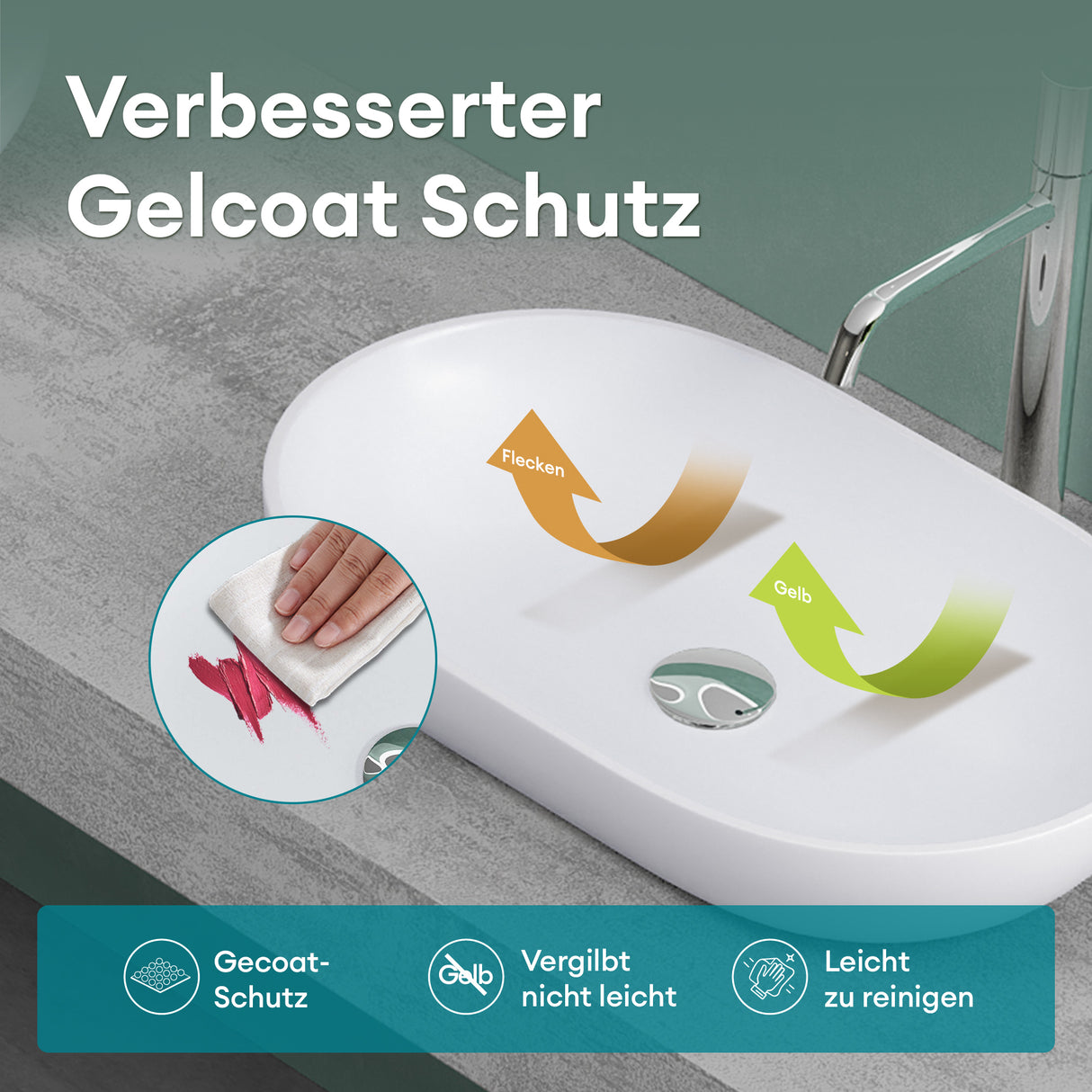 glasvilla Waschbecken Mineralguss Aufsatzwaschbecken Waschschale Col808