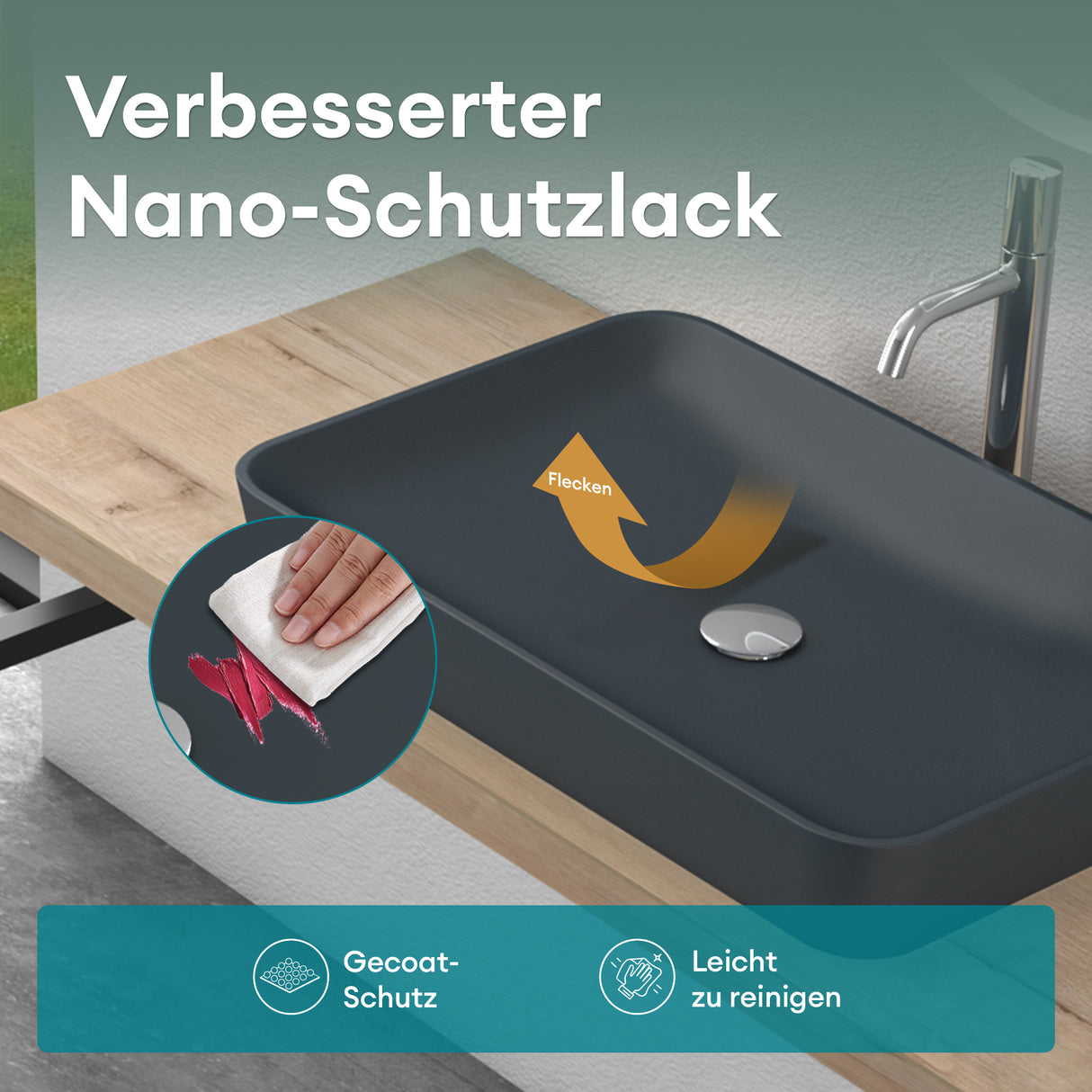 glasvilla Lavabo Lavabo sobre encimera de mineral compuesto Cuenco de lavabo mueble de baño incl. Conexiones estándar DIN-Col815