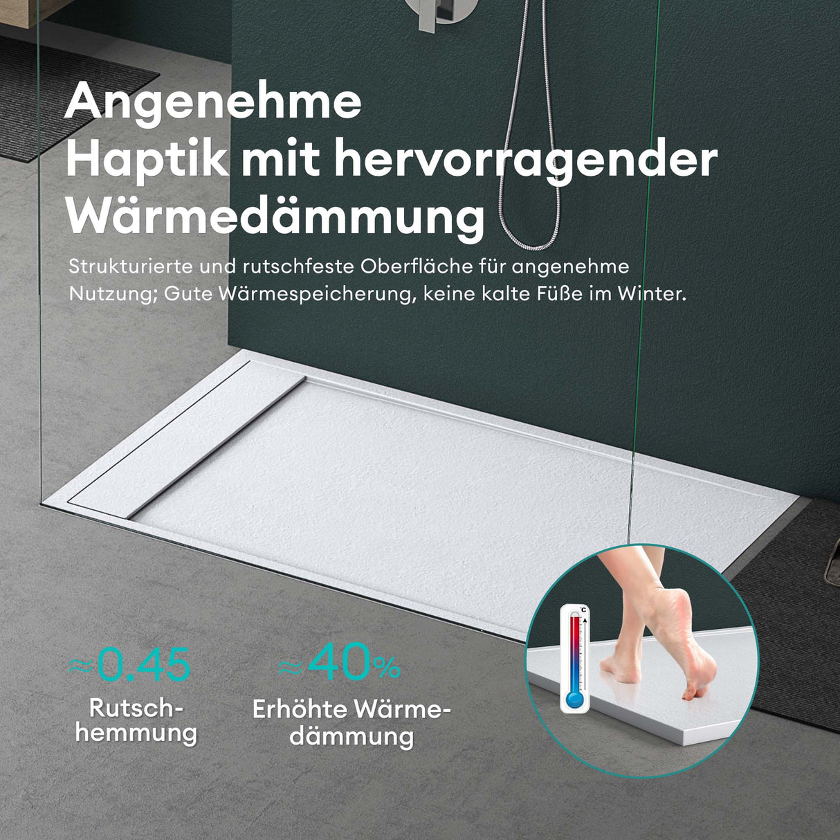 glasvilla Piatto Doccia in Pietra Artificiale, Piatto Doccia con Attacco DIN, Altezza 3CM, Geoma10