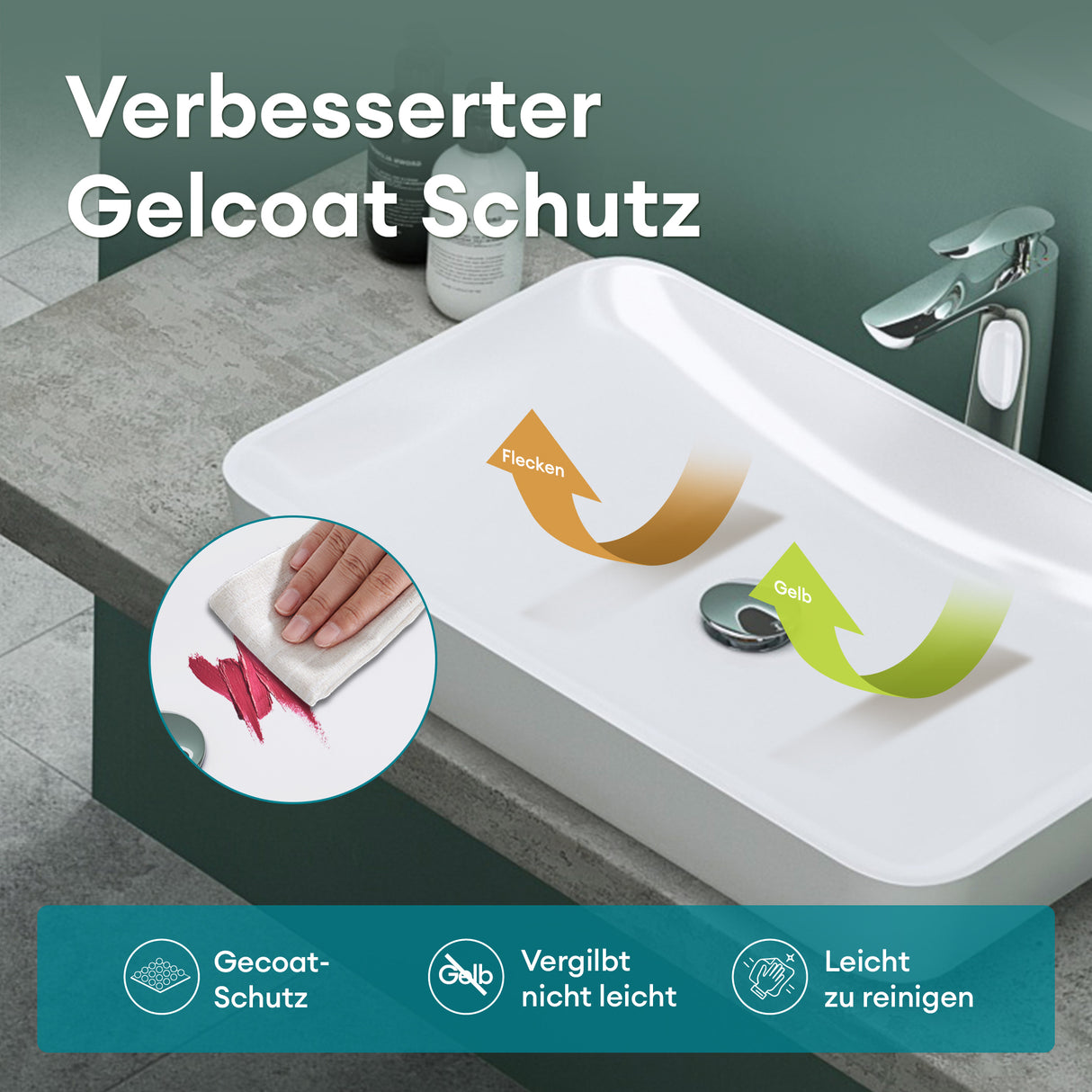 glasvilla Lavabo Lavabo sobre encimera de mineral compuesto Cuenco de lavabo mueble de baño incl. Conexiones estándar DIN-Col815