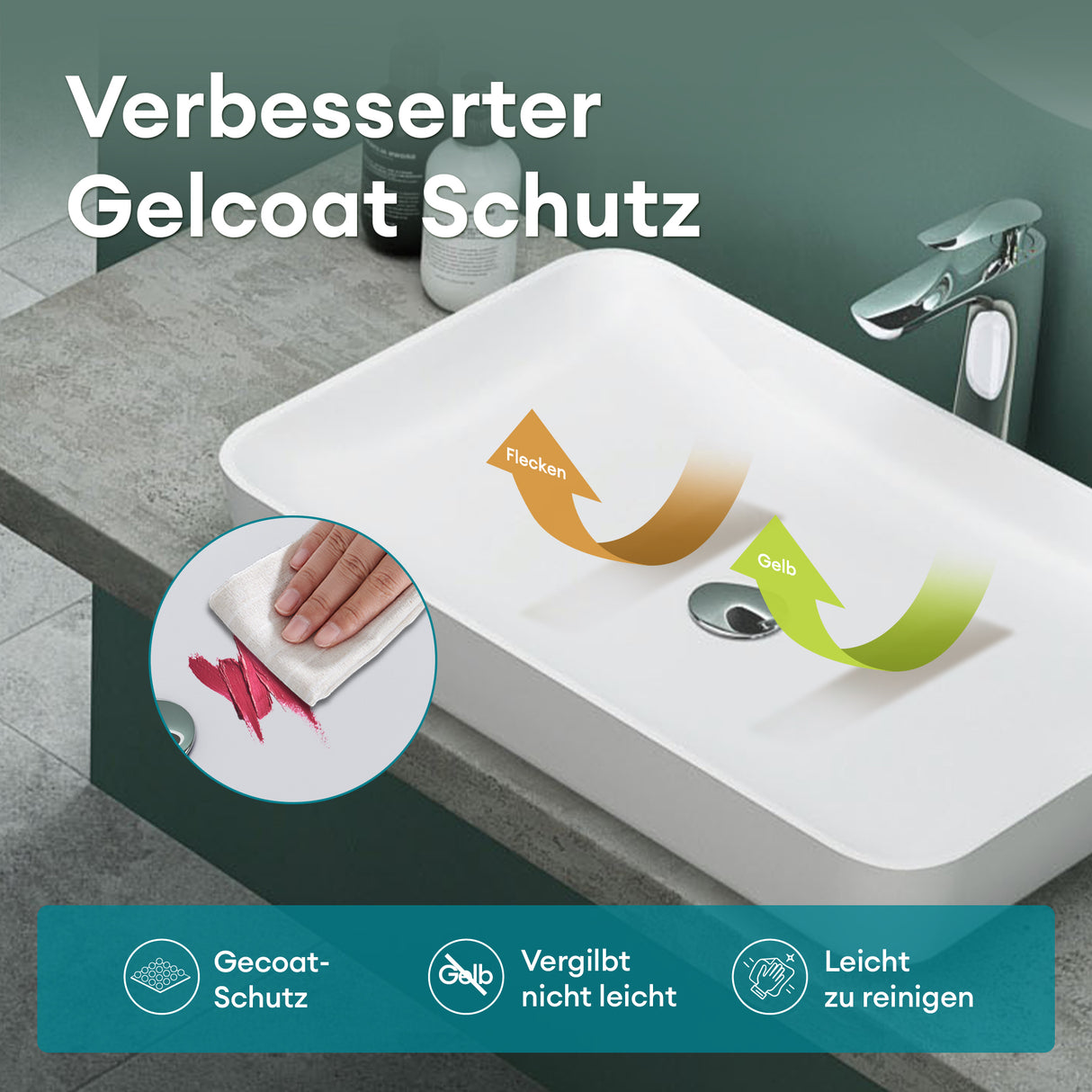 glasvilla Lavabo Lavabo sobre encimera de mineral compuesto Cuenco de lavabo mueble de baño incl. Conexiones estándar DIN-Col815