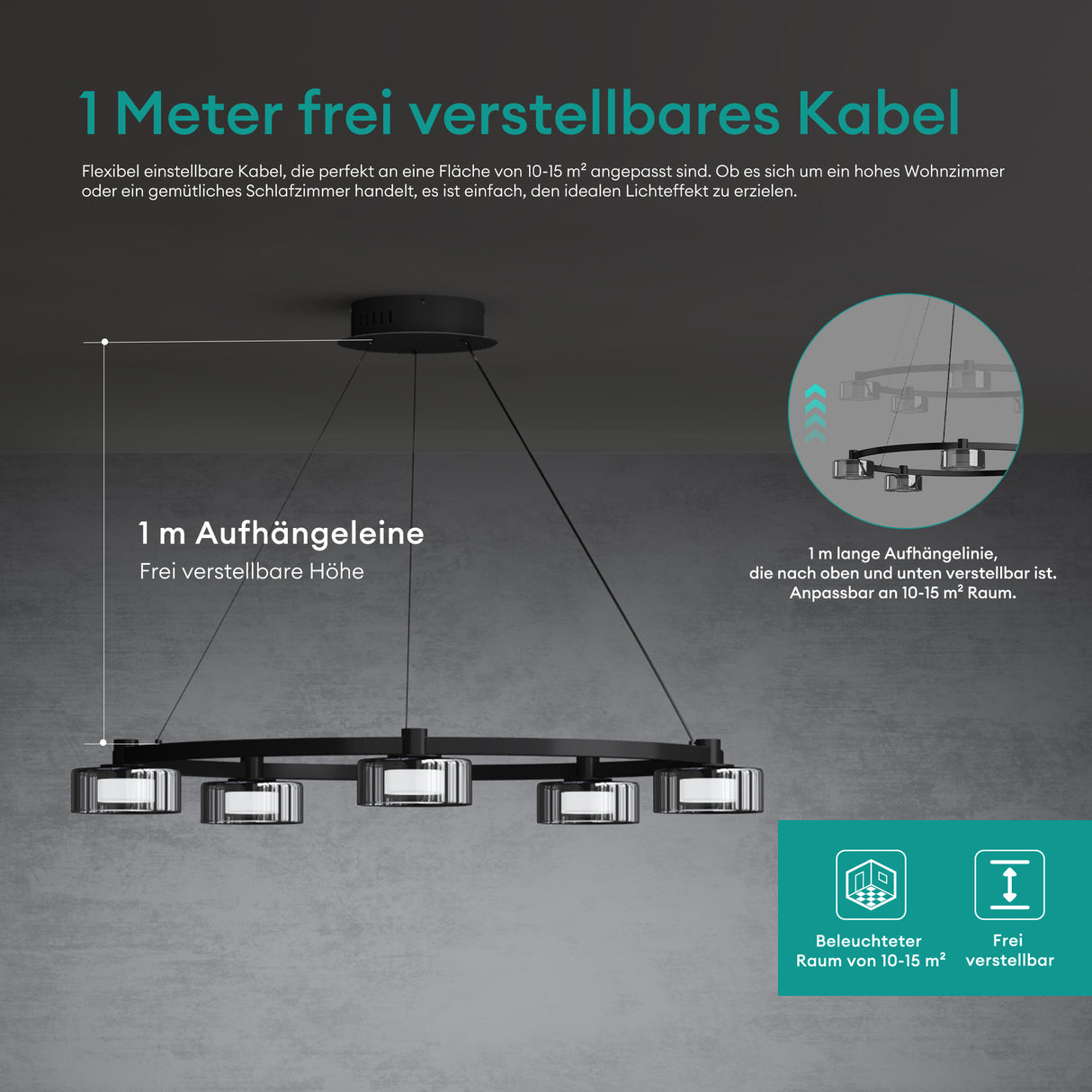 glasvilla Lampadario a Sospensione Temperature di Colore 3000K/4000K/6000K Lampada da Soffitto a Sospensione con Cavo Regolabile per Sala da Pranzo, Camera da Letto e Soggiorno