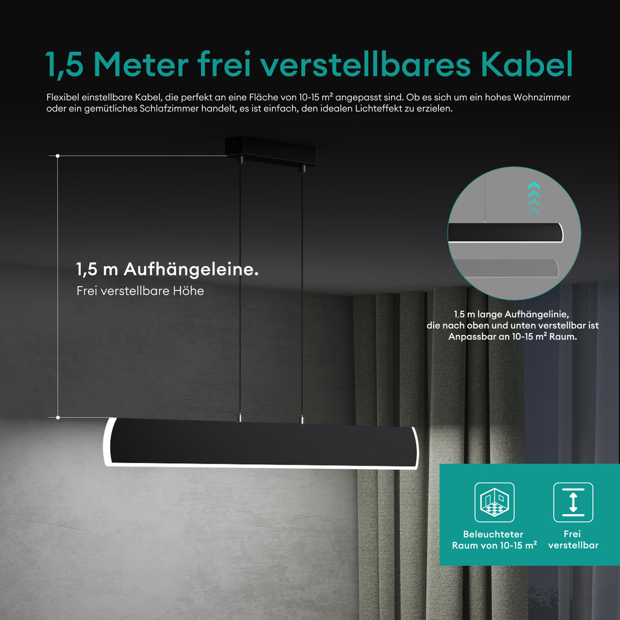 glasvilla Pendelleuchte 100cm LED Hängelampe Dimmbar mit Fernbedienung 3000K/4000K/6000K Verstellbares Kabel 20W Hängeleuchte für Esszimmer Wohnzimmer Schlafzimmer