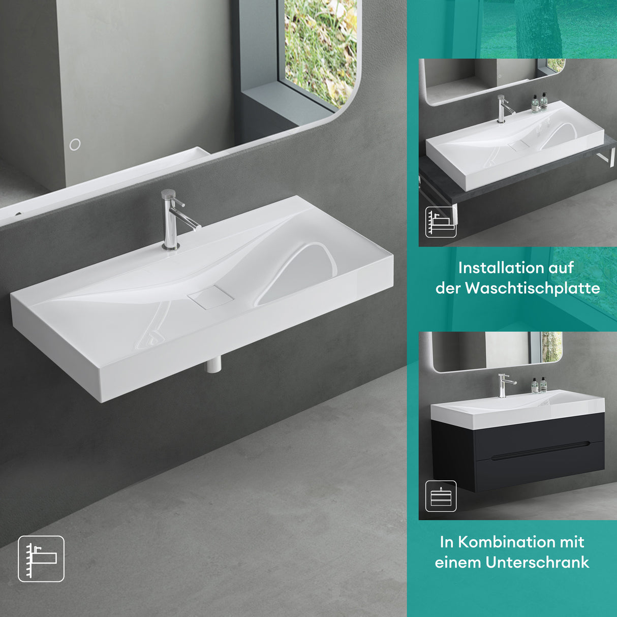 glasvilla Lavabo da Appoggio da Marmo fuso Lavabo Bagno Sospeso Lavandino Bagno Rettangolare Colossum810